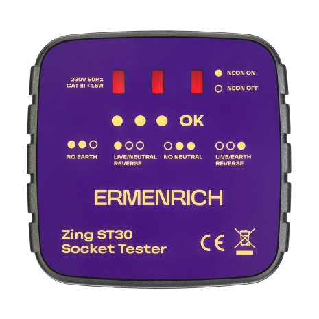Тестер розеток Ermenrich Zing ST30, фиолетовый